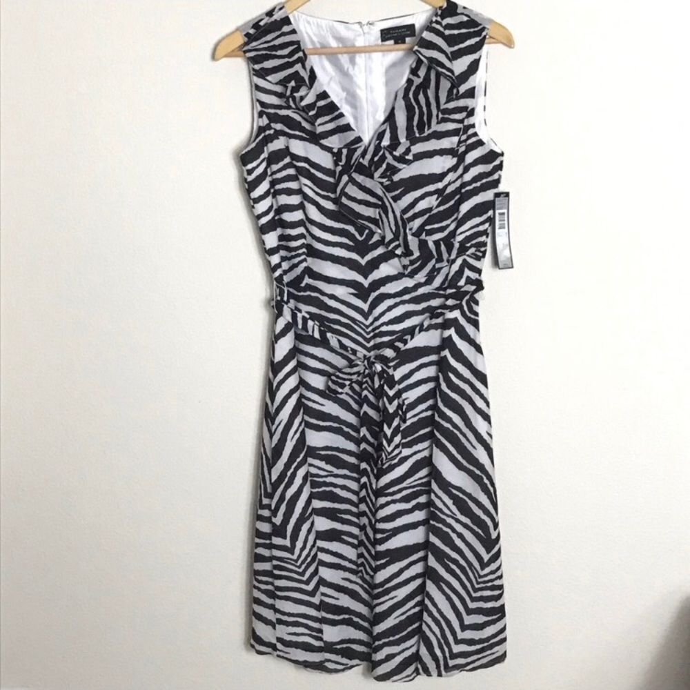 Tahari zebra ruffle dress